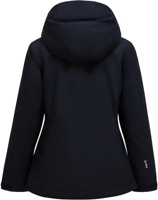 Rückansicht einer dunkelblauen Kapuzenjacke mit HIPE-Logo am Ärmel.