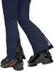 Dunkelblaue Skihose mit offenem Reißverschluss am Schuh und Markenlogo.