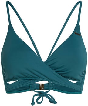 Dunkelgrüner Bikini-Top mit Wickeldesign und verstellbarem Kordelzug.