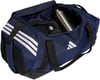 Dunkelblaue Adidas Sporttasche mit weißen Streifen und Logo.