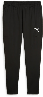 Schwarze Puma Trainingshose mit weißem Logo und Taschen. Schwarze Puma Trainingshose mit weißem Logo und Taschen.