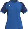 Blaues Sport-T-Shirt mit dunkleren Ärmeln und Erima-Logo.