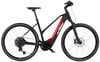 Fekete KTM e-mountain bike piros váz elemekkel.