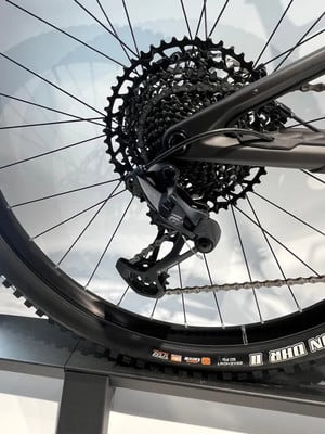 Detail eines Mountainbike-Schaltwerks mit Kassette und Kette. Detail eines Mountainbike-Schaltwerks mit Kassette und Kette.