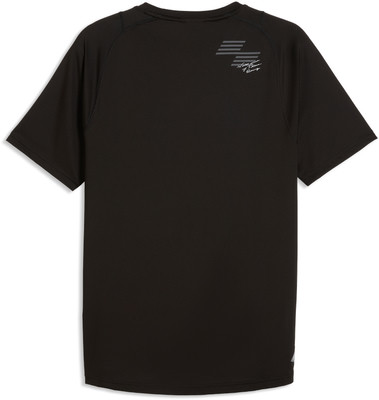 Schwarzes T-Shirt mit kurzen Ärmeln und Logo auf dem Rücken. Schwarzes T-Shirt mit kurzen Ärmeln und Logo auf dem Rücken.