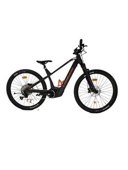 Schwarzes Lapierre E-Bike mit orangefarbenen Details und Federung.