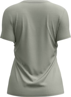 Rückansicht eines schlichten grauen T-Shirts mit kurzen Ärmeln. Rückansicht eines schlichten grauen T-Shirts mit kurzen Ärmeln.