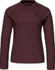 Damenweinrotes Langarmshirt mit dezentem Muster und Logo.