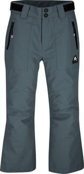 Graue Skihose mit Reißverschlusstaschen und Markenlogo.