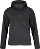 Schwarze Herren-Softshelljacke mit Kapuze und Logo auf der Brust.