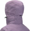 Rückansicht einer lila Kapuzenjacke mit verstellbarem Kordelzug.