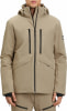 Herren-Skijacke in Beige mit Kapuze und schwarzen Reißverschlüssen.
