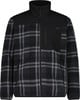 Schwarze karierte Fleecejacke mit schwarzen Einsätzen und Reißverschluss.