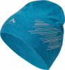 Eine blaue Mütze mit reflektierendem Aufdruck und McKinley-Logo.
