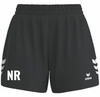 Schwarze Shorts mit NR-Logo und Streifen am Bein.