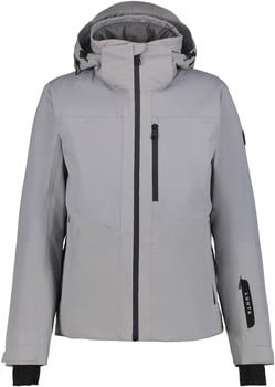 Graue Herren-Skijacke mit Kapuze und schwarzen Reißverschlüssen.