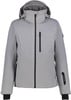 Szürke férfi sídzseki kapucnival és fekete cipzárral.