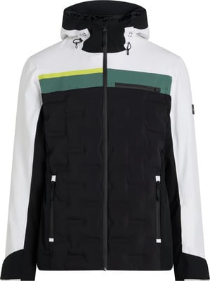 Schwarze Herren-Skijacke mit weißen Ärmeln und Farbstreifen. Schwarze Herren-Skijacke mit weißen Ärmeln und Farbstreifen.