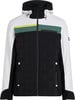 Schwarze Herren-Skijacke mit weißen Ärmeln und Farbstreifen.