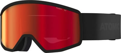 Atomic Skibrille mit rotem Spiegellinse und schwarzem Band. Atomic Skibrille mit rotem Spiegellinse und schwarzem Band.