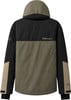 Rückseite einer schwarz-khaki Jacke mit REHALL-Logo auf dem Rücken.