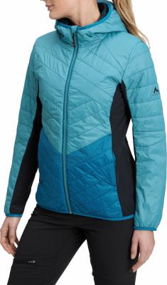 Damen-Steppjacke mit Kapuze in Blau- und Schwarztönen. Damen-Steppjacke mit Kapuze in Blau- und Schwarztönen.