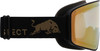 Skibrille mit schwarzem Band und goldenem Stier, verspiegelte Gläser.
