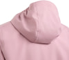 Rückseite einer rosa Jacke mit Kapuze und Ausschnitt am Kragen.
