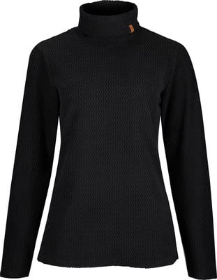 Schwarzer Rollkragenpullover mit feinem Waffelmuster und Lederdetail am Kragen. Schwarzer Rollkragenpullover mit feinem Waffelmuster und Lederdetail am Kragen.