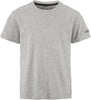 Graues Kurzarmshirt mit Markenlogo auf dem Ärmel.