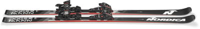 Nordica Dobermann Ski mit schwarzer Bindung auf weißem Hintergrund. Nordica Dobermann Ski mit schwarzer Bindung auf weißem Hintergrund.
