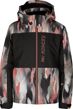 Schwarze Jacke mit rosa, grauem und weißem Druckmuster, Mc Kinley Logo.