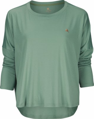 Damen hellgrünes Sportoberteil mit langen Ärmeln und feinem Muster. Damen hellgrünes Sportoberteil mit langen Ärmeln und feinem Muster.
