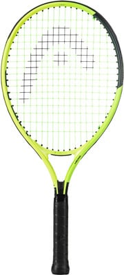 Ein HEAD Tennisschläger mit schwarzem Griffband und gelbem Rahmen. Ein HEAD Tennisschläger mit schwarzem Griffband und gelbem Rahmen.