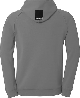 Grauer Kapuzenpullover mit schwarzem Kempa-Logo auf dem Rücken. Grauer Kapuzenpullover mit schwarzem Kempa-Logo auf dem Rücken.