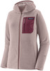 Damen-Fleecejacke von Patagonia in Rosa mit Reißverschluss und Kapuze.