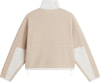 Beige Fleecejacke mit weißen Ärmeleinsätzen und weißem Kragen.