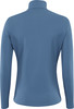 Rückansicht eines blauen Langarmshirts mit Stehkragen.