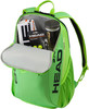 Grüner HEAD Rucksack mit Tennisschlägern, Bällen und Handtuch darin.