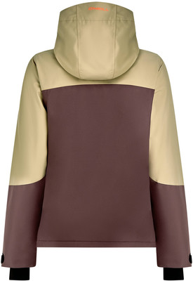 Rückansicht einer beige-braunen Jacke mit O'Neill-Logo auf der Kapuze. Rückansicht einer beige-braunen Jacke mit O'Neill-Logo auf der Kapuze.