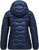 Rückansicht einer dunkelblauen Steppjacke mit Kapuze.
