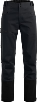 Schwarze Herrenhose mit Reißverschlusstaschen und verstärkten Hosenbeinenden.