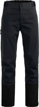 Schwarze Herrenhose mit Reißverschlusstaschen und verstärkten Hosenbeinenden.