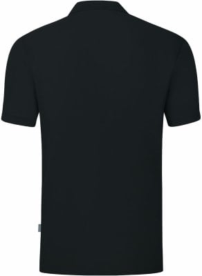 Rückansicht eines schwarzen Poloshirts mit kurzen Ärmeln und Kragen. Rückansicht eines schwarzen Poloshirts mit kurzen Ärmeln und Kragen.