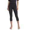 Damen dunkelgraue Capri-Leggings mit Logo auf dem Oberschenkel.