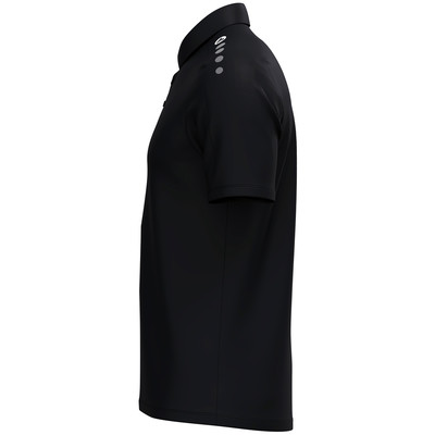 Schwarzes Herren-Polohemd mit Logo auf Kragen und Schulter.