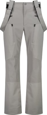Graue Skihose mit Latz und Reißverschlüssen an den Seiten.