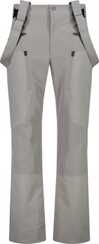 Graue Skihose mit Latz und Reißverschlüssen an den Seiten.