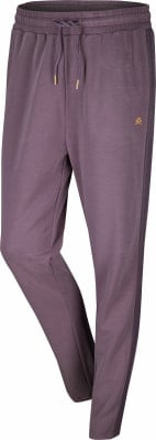 Damen-Jogginghose in Dunkelviolett mit goldenem Logo und Kordelzug. Damen-Jogginghose in Dunkelviolett mit goldenem Logo und Kordelzug.