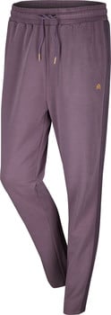 Damen-Jogginghose in Dunkelviolett mit goldenem Logo und Kordelzug.